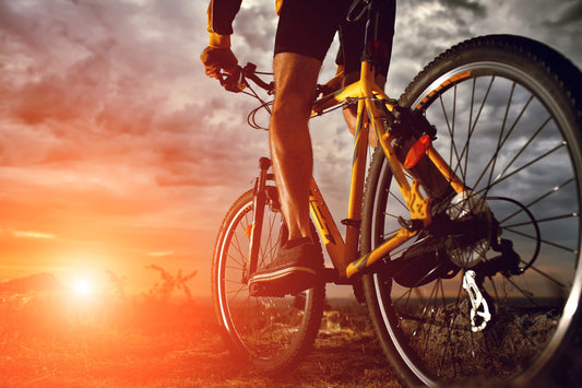 cyclist on mountain bike at sunrise